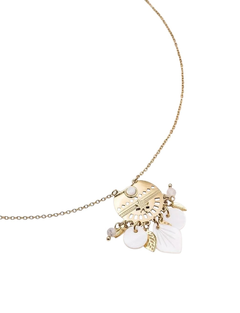 Collier Médaillon Nacre & Charms Dorés