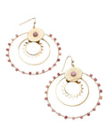 Boucles d'Oreilles Double Cercle Rhodonite & Soleil Doré