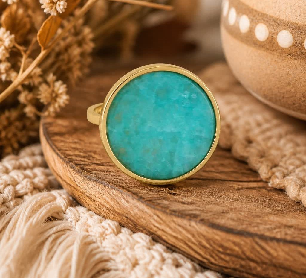 Bague Cabochon Rond Amazonite