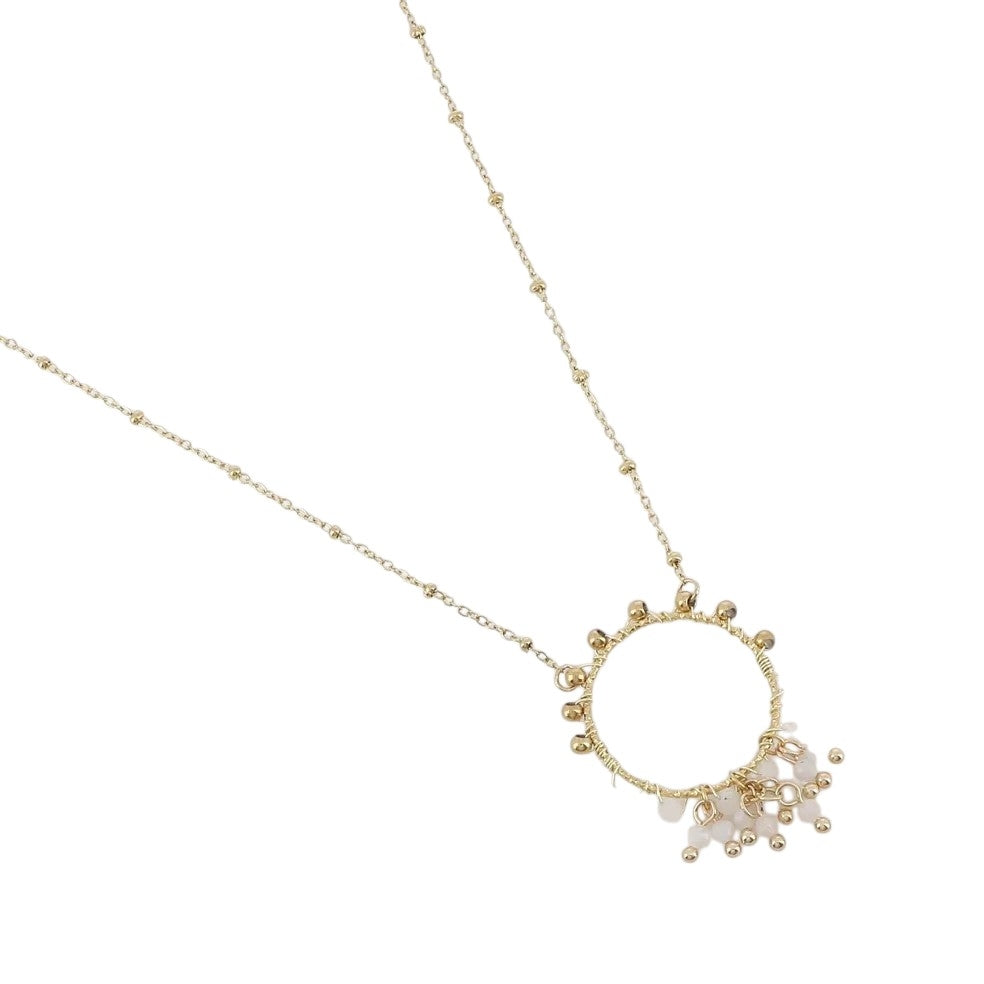 Collier Chaîne Satellite Pendentif Cercle Agate Blanche Doré
