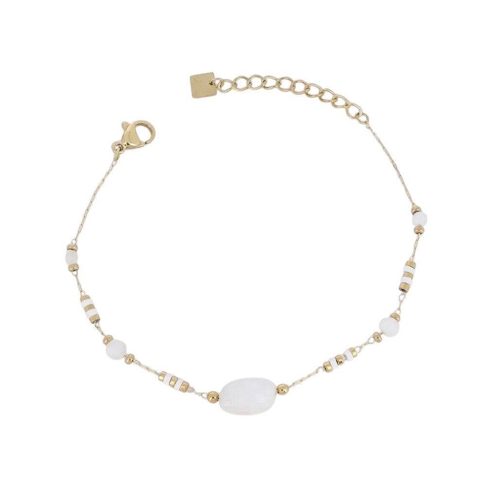 Bracelet Chaîne Agate Blanche & Perles Dorées