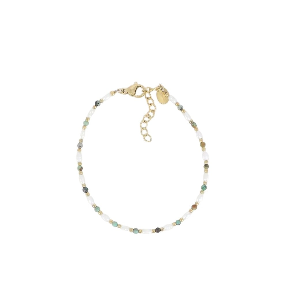 Bracelet Turquoise Africaine & Perles d'Eau Douce Doré