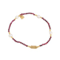 Bracelet Élastique Grenat & Perles d'Eau Douce Doré