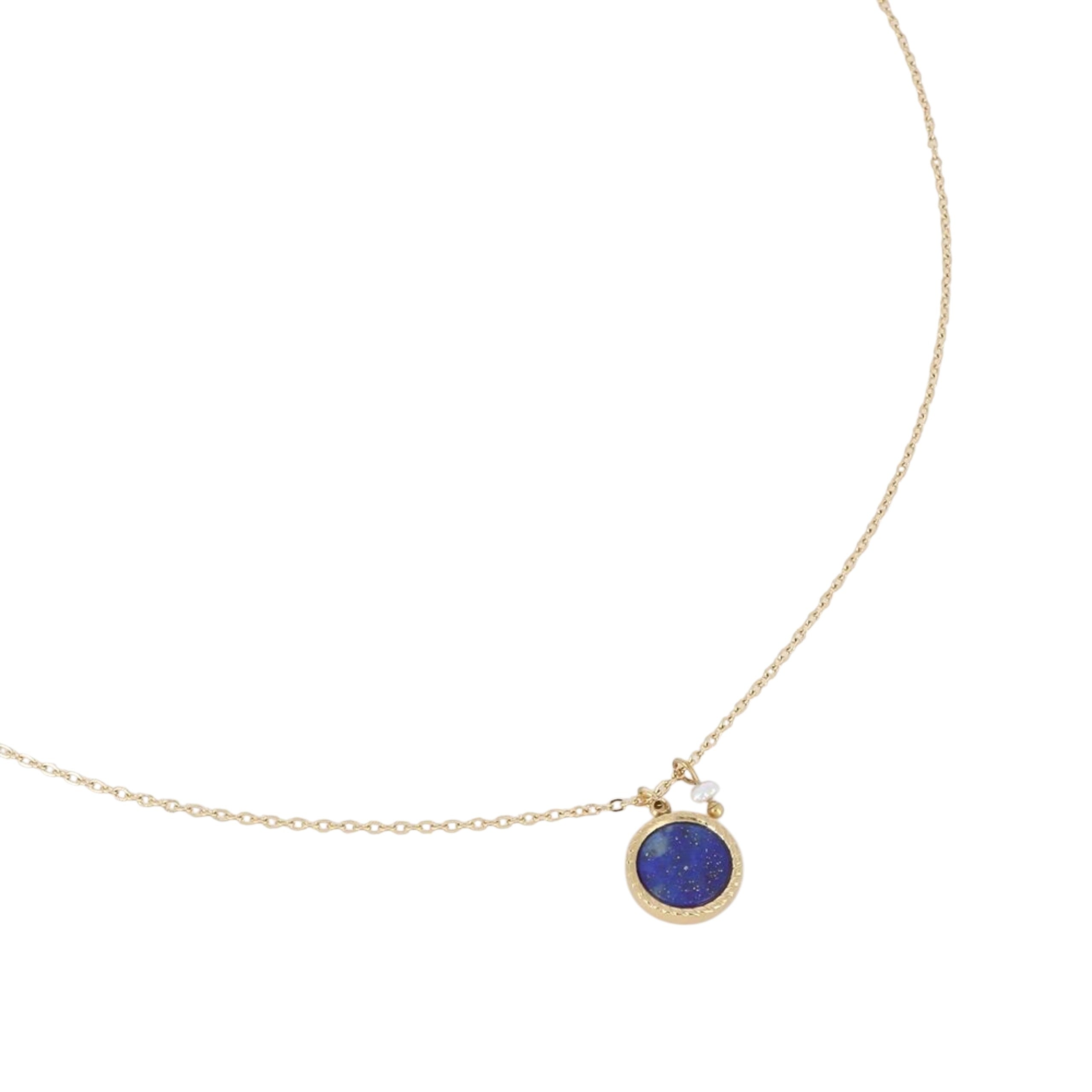 Collier Pendentif Lapis Lazuli & Perle d'Eau Douce Doré