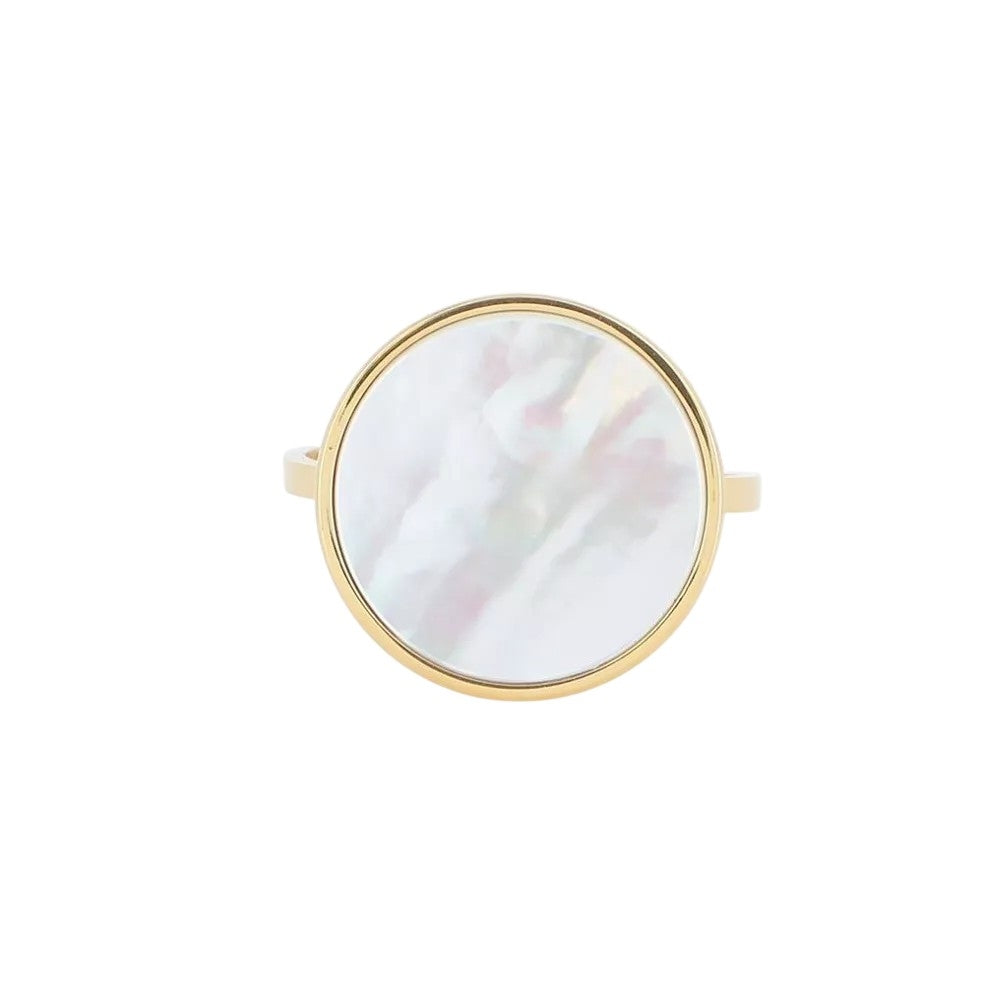 Bague Cabochon Rond Nacre Blanche