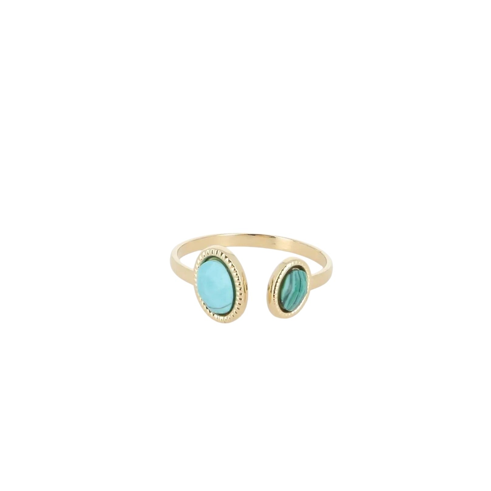 Bague Jonc Ouvert Turquoise & Malachite