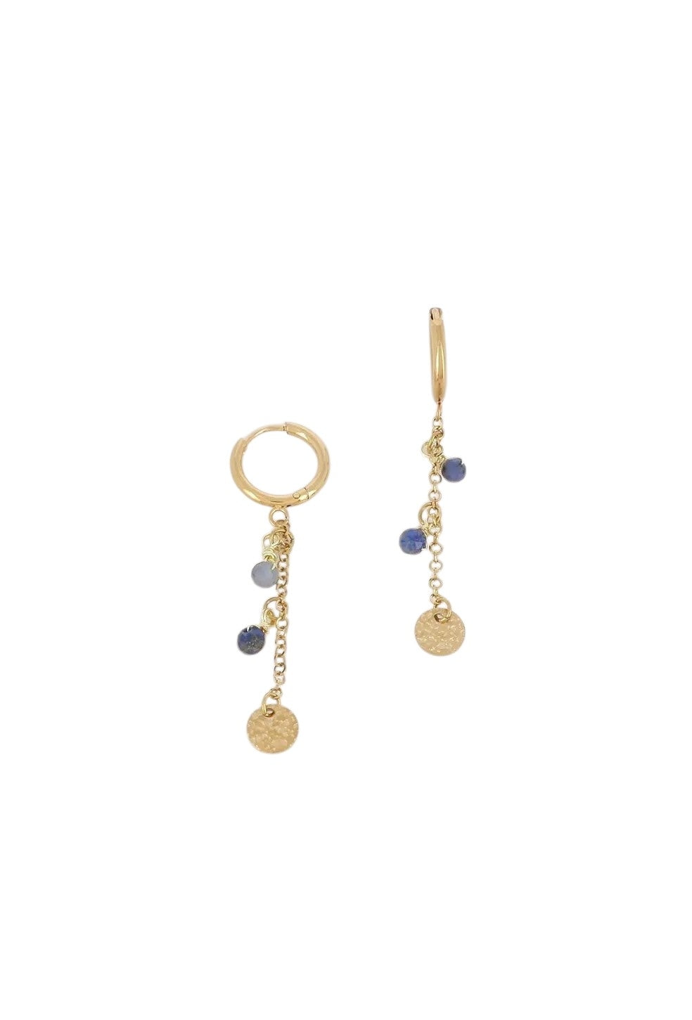 Boucles d'Oreilles Créoles Lapis Lazuli & Médaille Dorée