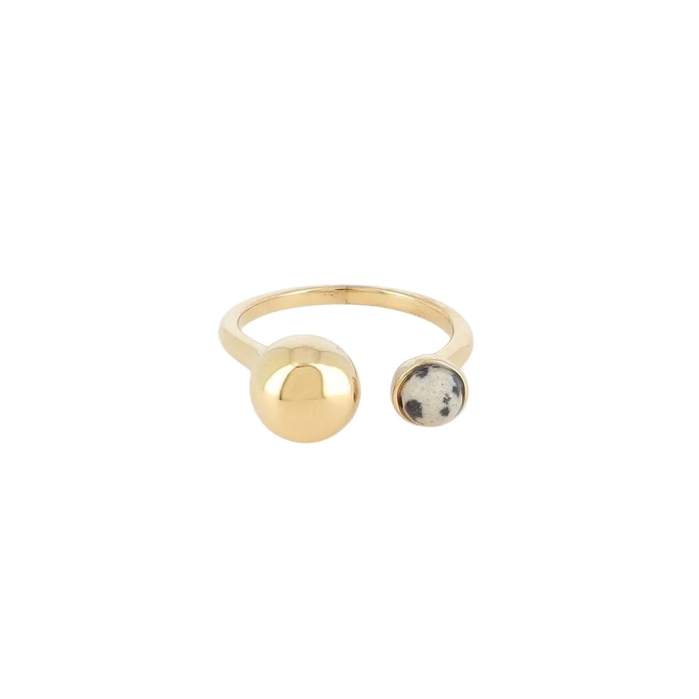 Bague Jonc Ouvert Boule Dorée & Jaspe Vert