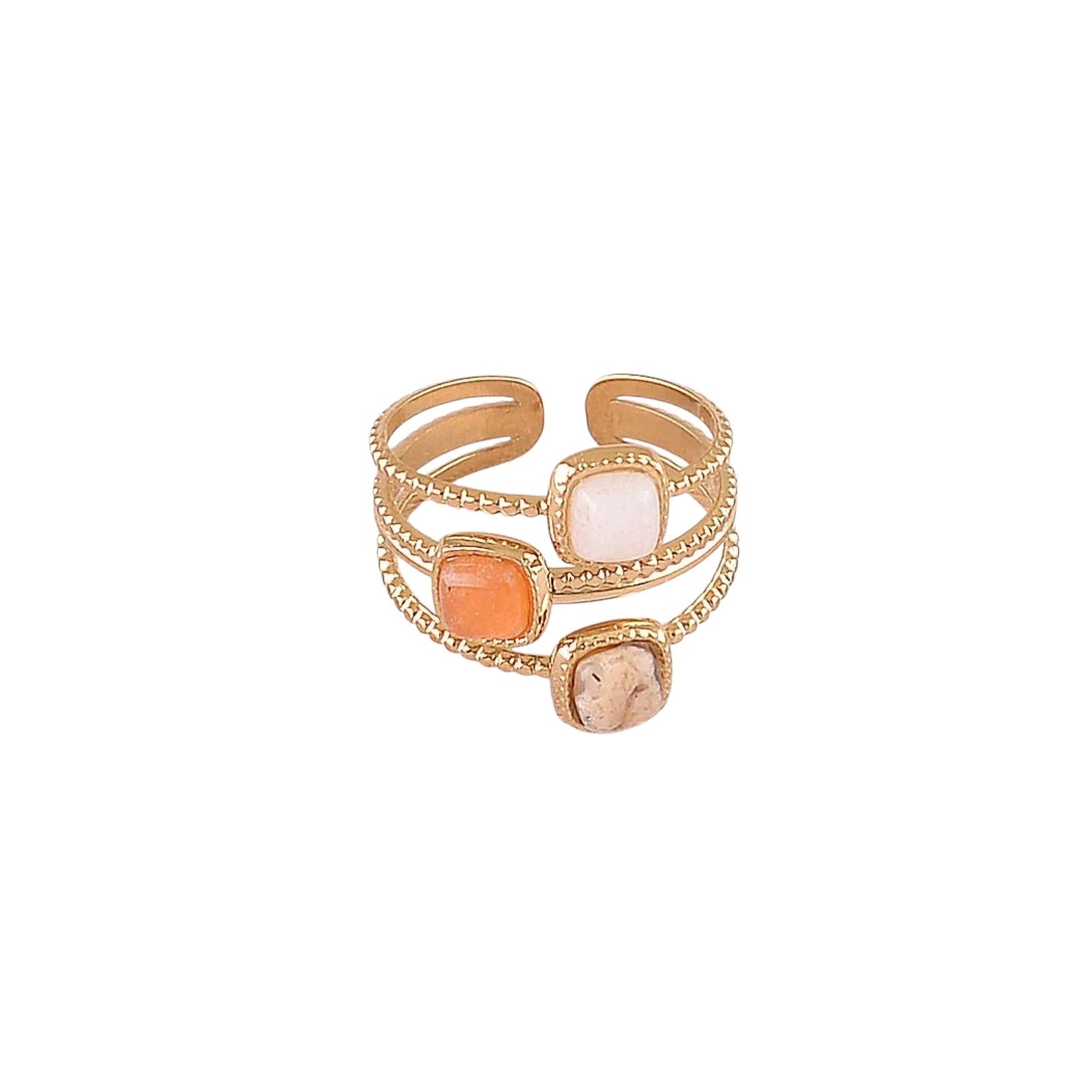 Bague Triple Anneaux Milgrain Aventurine Orange