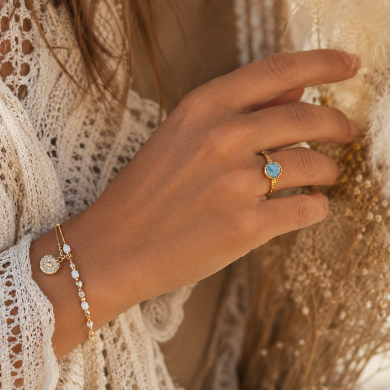 Bague Anneau Texturé Apatite Bleue